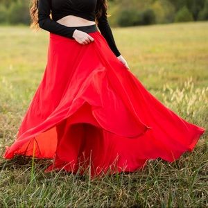Red Chiffon Maxi Skirt